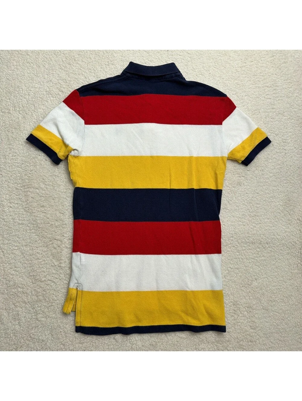 Vintage Polo Ralph Lauren Striped Polo Shirt Mens S Navy Red Gold Rugby Y2K 90s
